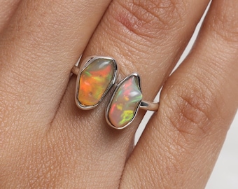 Raw Ethiopian Opal Ring, 925 Sterling Silver Ring, Rough Gemstone Ring, October Birthstone, Handmade Jewellery, Boho Ring, Gift For Her