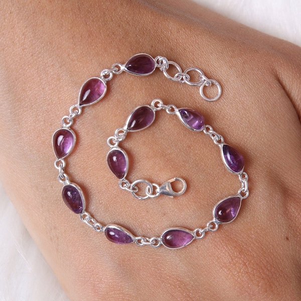 Amethyst Bracelet, 925 Sterling Silver Bracelet, Crystal Bracelet, February Birthstone, Handmade Bracelet, Bohemian Jewelry, Gift For Her