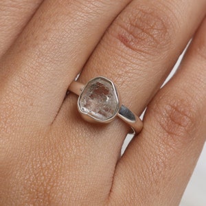 Raw Herkimer Diamond Ring, 925 Sterling Silver Ring, Rough Gemstone Ring, Minimalist Jewelry, Handmade Silver Ring, Birthday Gift for Her
