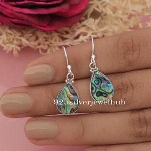Abalone Shell Earrings, 925 Sterling Silver Earrings, Pear Gemstone Earrings, Dangle Drop Earrings, Handmade Silver Jewellery, Gift For Her