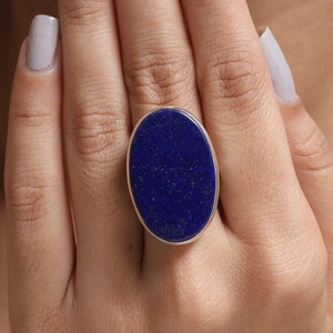 Lapis Lazuli Ring, 925 Solid Sterling Silver Ring, Handmade Ring, September Birthstone Ring, Oval Ring, Bohemian Jewelry, Ring For Women
