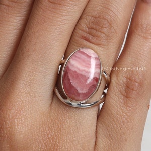 Natürlicher Rhodochrosit Ring, 925 Massiv Sterling Silber Ring, Oval Ring, Handgemachter Ring, Boho Schmuck, Hippie Ring, Geburtstagsgeschenk für Sie