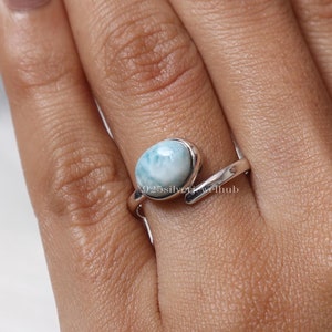 Natural Larimar Ring, 925 Sterling Silver Ring, Adjustable Gemstone Ring, Handmade Ring, Women Silver Jewellery, Birthday Gift