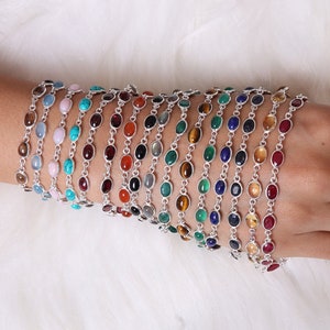 Natürliche Multi Edelstein 925 Sterling Silber Armband, Boho Silber Armband, handgemachter Edelstein Schmuck, alle Armband Größe verfügbar