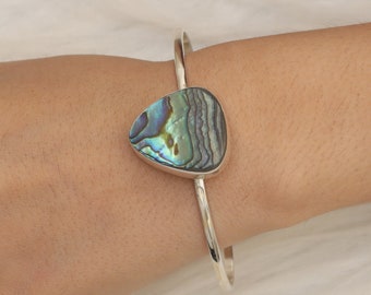 Abalone Shell Bangle Bracelet, 925 Sterling Silver Cuff Bracelet, Natural Gemstone Cuff, Women Silver Jewellery, Birthday Gift For Her