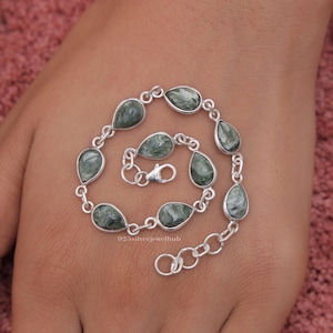 Seraphinite Bracelet, 925 Solid Sterling Silver Bracelet, April Birthstone, Gemstone Silver Jewellery, Handmade Bracelet, Bracelet For Women