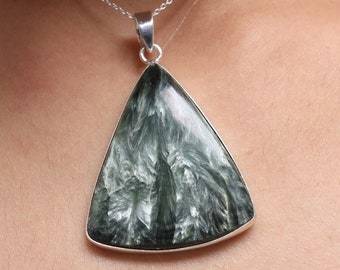 Seraphinite Pendant, 925 Sterling Silver Pendant, Handmade Necklace, April Birthstone Pendant, Seraphinite Jewellery, Birthday Gift For Her