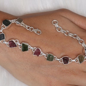 Raw Black Tourmaline, Raw Citrine, Raw Garnet, Raw Peridot & Raw Pink Tourmaline Bracelet, 925 Sterling Silver Bracelet, Handmade Jewellery