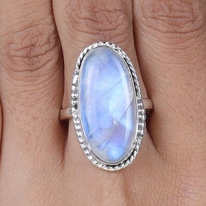 Rainbow Moonstone Ring, 925 Sterling Silver Ring, June Birthstone, Oval Shaped Ring, Big Gemstone Ring, Women Silver Ring, Statement Ring