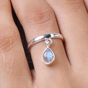 Rainbow Moonstone Ring, 925 Sterling Silver Ring, Pear Stone Ring, Boho Ring, Hippie Ring, June Birthstone, Dainty Ring, Handmade Jewellery