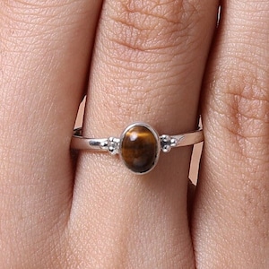 Tiger Eye Ring, 925 Sterling Silver Ring, Oval Crystal Ring, Handmade Jewelry, Ring For Women, Dainty Ring, Solitaire Ring, Gift For Her