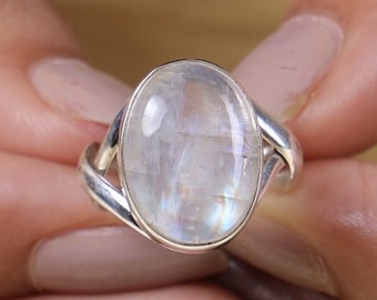 Anillo de piedra lunar arco iris, anillo de plata de ley 925, anillo de forma ovalada, anillo de piedra de nacimiento de junio, anillo para mujer, joyería hecha a mano, regalo para mujer