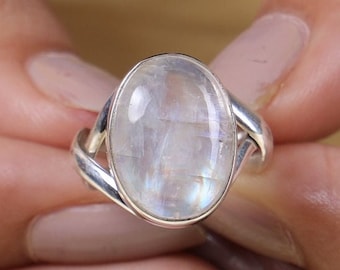 Rainbow Moonstone Ring, 925 Sterling Silver Ring, Oval Shaped Ring, June Birthstone Ring, Ring for Women, Handmade Jewelry, Gift for Women