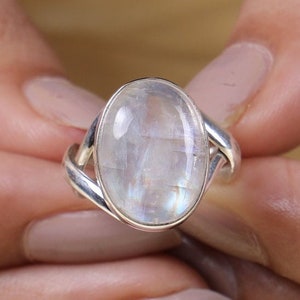 Rainbow Moonstone Ring, 925 Sterling Silver Ring, Oval Shaped Ring, June Birthstone Ring, Ring for Women, Handmade Jewelry, Gift for Women