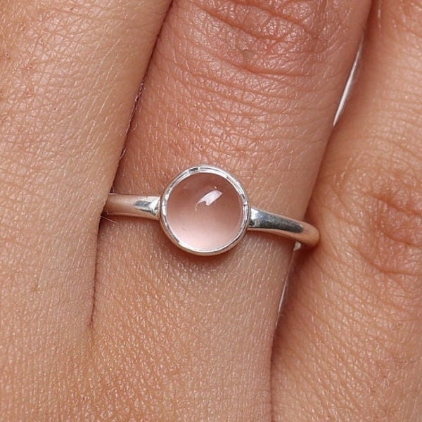 Rose Quartz Ring, 925 Sterling Silver Ring, Round Gemstone Ring, January Birthstone Ring, Minimalist Jewelry, Handmade Ring, Every Day Ring