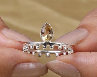 Natürlicher Citrin Ring, 925 Sterling Silber Ring, November Birthstone Ring, Minimalistischer Edelstein Ring, handgemachter Silberschmuck, Geschenk für sie