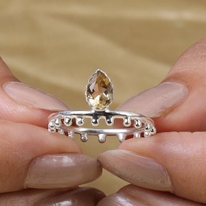 Natural Citrine Ring, 925 Sterling Silver Ring, November Birthstone Ring, Minimalist Gemstone Ring, Handmade Silver Jewellery,  Gift For Her
