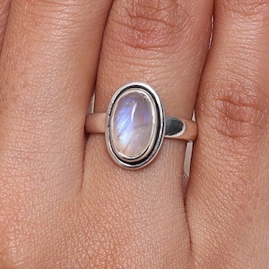 Rainbow Moonstone Ring, 925 Sterling Silver Ring, Oval Shaped Ring, Gemstone Ring, June Birthstone Ring, Handmade Jewelry, Ring For Woman