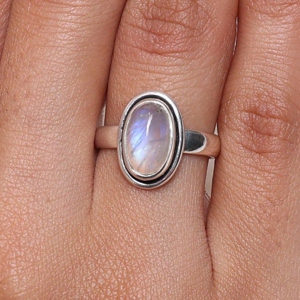 Rainbow Moonstone Ring, 925 Sterling Silver Ring, Oval Shaped Ring, Gemstone Ring, June Birthstone Ring, Handmade Jewelry, Ring For Woman