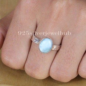 Natural Larimar Ring, 925 Solid Sterling Silver Ring, Dominican Larimar Ring, Handmade Silver Jewelry, Boho Ring, Anniversary Gift for Women