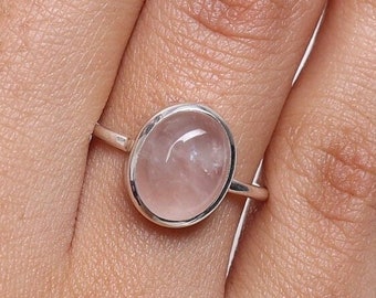 Natural Rose Quartz Ring, 925 Sterling Silver Ring, Gemstone Ring, Solitaire Ring, Oval Shaped Ring, Bohemian Ring, Handmade Silver Jewelry