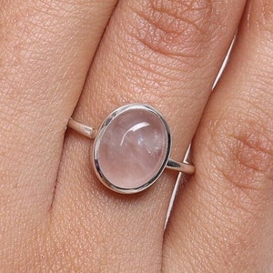 Natural Rose Quartz Ring, 925 Sterling Silver Ring, Gemstone Ring, Solitaire Ring, Oval Shaped Ring, Bohemian Ring, Handmade Silver Jewelry