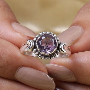 Natural Amethyst Ring, 925 Sterling Silver Ring, February Birthstone Ring, Handmade Ring, Minimalist Ring, Boho Ring, Crystal Amethyst Ring