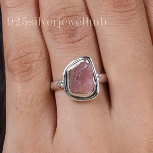 Raw Rose Quartz Ring, 925 Sterling Silver Ring, Raw Crystal Ring, Boho Ring, Handmade Ring, Statement Ring, Birthstone Ring, Gift for Her