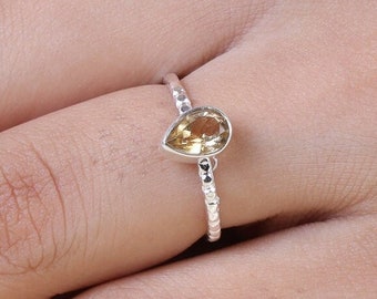 Natural Citrine Ring, 925 Sterling Silver Ring, Pear Shaped Ring, Gemstone Ring, Handmade Ring, Dainty Ring, Minimalist Ring, Stacking Ring