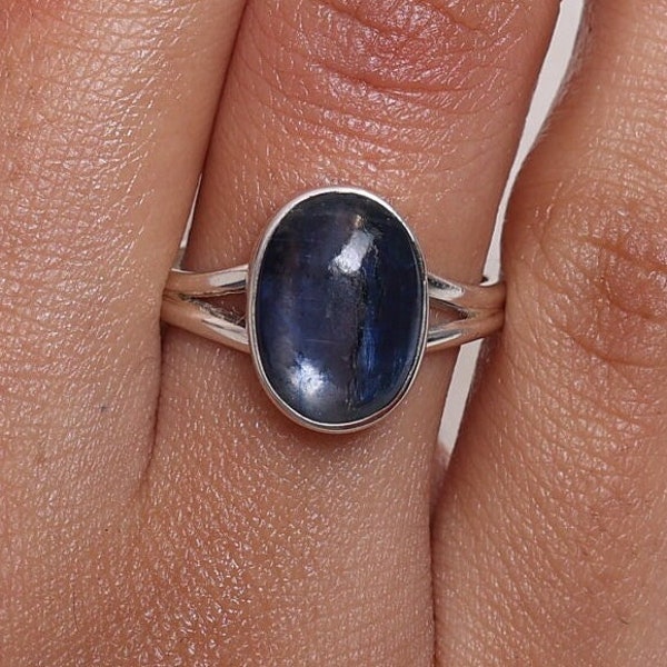 Kyanite Ring,925 Sterling Silver Ring, Bohemian Ring, September Birthstone Ring, Oval Shape Jewelry, Gemstone Ring, Woman Silver Ring