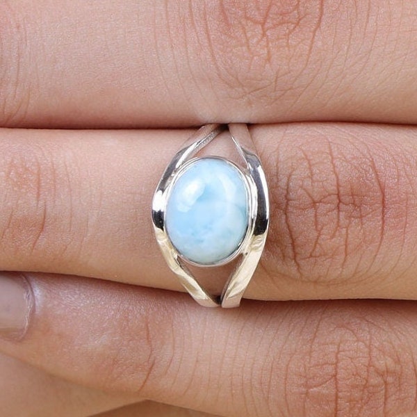 Natural Larimar Ring, 925 Sterling Silver Ring, Blue Gemstone Ring, Boho Ring, Handmade Ring, Statement Ring, Gift for Her, Anniversary Gift