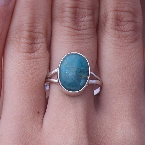 Bague Chrysocolla, bague en argent sterling 925, bague de forme ovale, bague Boho, bague faite à la main, bijoux en pierres précieuses naturelles, cadeau de mariage pour femme