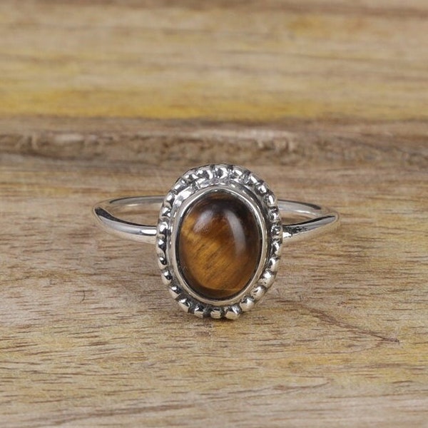 Tiger Eye Ring, 925 Solid Sterling Silver Ring, Handmade Ring, Boho Ring, Women Ring, Crystal Silver Jewellery, Birthday Gift For Sister