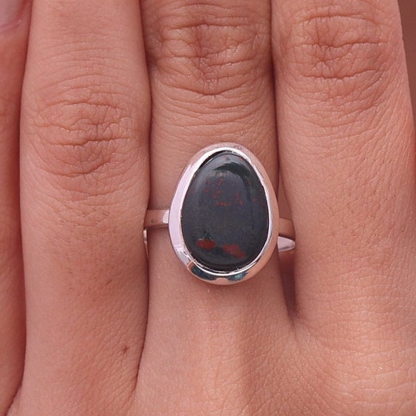 Bloodstone Ring, 925 Sterling Silver Ring, Gemstone Ring, Handmade Ring, Bohemian Ring, Bloodstone Silver Jewellery, Birthday Gift For Her