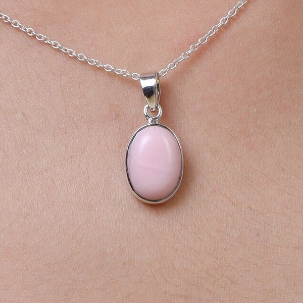 Pink Opal Pendant, 925 Sterling Silver Pendant, Minimalist Necklace, Handmade Pedant, Gemstone Necklace, Bohemian Pendant, Crystal Necklace