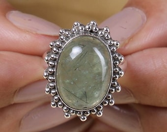 Prehnite Ring, 925 Solid Sterling Silver Ring, Oval Gemstone Ring, Handmade Jewelry Ring, Statement Ring, Ring For Women, Cabochon Ring