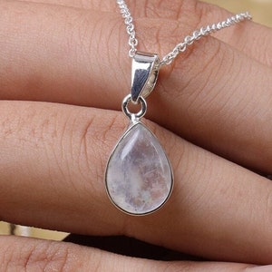 Rainbow Moonstone Pendant, 925 Sterling Silver Necklace, June Birthstone Necklace, Pear Shape Pendant, Minimalist Necklace, Handmade Pendant