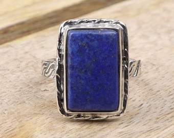 Lapis Lazuli Ring, 925 Sterling Silver Ring, Boho Statement Ring, September Birthstone Ring, Crystal Silver Jewelry, Birthday Gift For Her