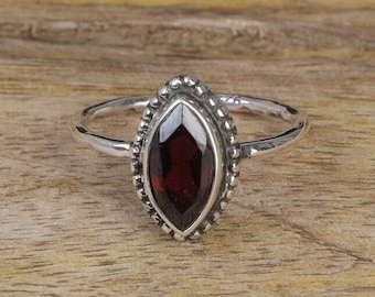 Garnet Ring, 925 Solid Sterling Silver Ring, Gemstone Ring, Bohemian Silver Ring, January Birthstone Ring, Handmade Jewellery, Gift For Her