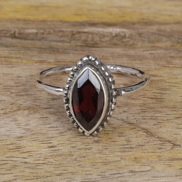 Garnet Ring, 925 Solid Sterling Silver Ring, Gemstone Ring, Bohemian Silver Ring, January Birthstone Ring, Handmade Jewellery, Gift For Her
