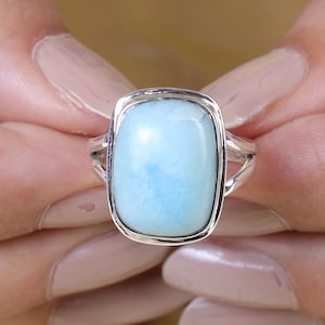 Natural Larimar Ring, 925 Sterling Silver Ring, Handmade Ring, Blue Gemstone Ring, Women Ring, Boho Ring, Statement Ring, Larimar Jewelry