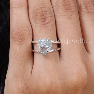 Roher Aquamarinring, 925 Sterlingsilberring, Kristallring, handgemachter Ring, Statement-Ring, Doppelbandring, März Geburtsstein, Boho-Ring