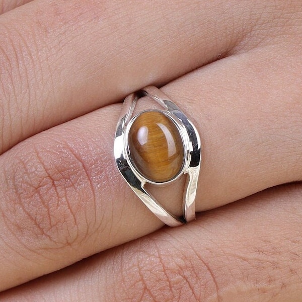 Tiger Eye Ring, 925 Sterling Silver Ring, Handmade Ring, Gemstone Ring, Boho Ring, Hippie Ring, Gift for Her, Crystal Ring, Ring for Women