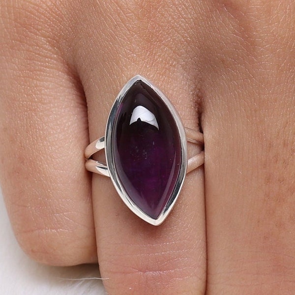 Natural Amethyst Ring, 925 Solid Sterling Silver Ring, Marquise Shaped Ring, Gemstone Ring, Handmade Silver Jewelry, Wedding Gift for Her