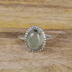 Prehnite Ring, 925 Sterling Silver Ring, Cabochon Gemstone Ring, Handmade Silver Ring, Prehnite Jewellery, Bohemian Ring, Solitaire Ring
