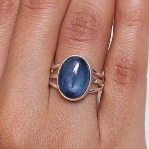 Kyanite Ring, 925 Sterling Silver Ring, Bohemian Jewelry, Oval Shape Ring, Gemstone Ring, September Birthstone Ring, Valentine Day Gift Ring