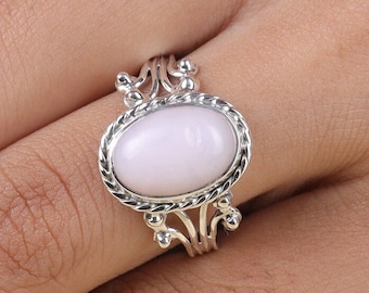 Pink Opal Ring, 925 Sterling Silver Ring, October Birthstone, Pink Gemstone Ring, Handmade Ring, Crystal Jewelry, Engagement Ring, Boho Ring
