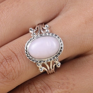 Pink Opal Ring, 925 Sterling Silver Ring, October Birthstone, Pink Gemstone Ring, Handmade Ring, Crystal Jewelry, Engagement Ring, Boho Ring