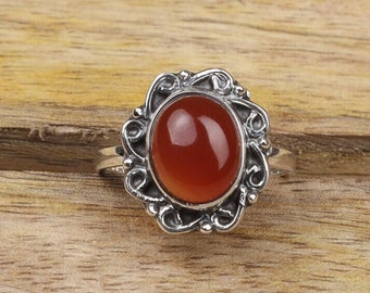 Carnelian Ring, 925 Sterling Silver Ring, Handmade Ring, Oval Crystal Ring, Ring For Women, July Birthstone, Carnelian Jewelry, Gift For Her