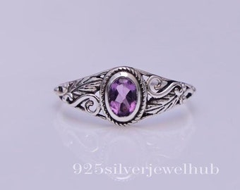 Anillo de amatista tallada, anillo de plata de ley 925, anillo hecho a mano, anillo de piedra preciosa natural, joyería bohemia, piedra de origen brasileño, regalo para ella
